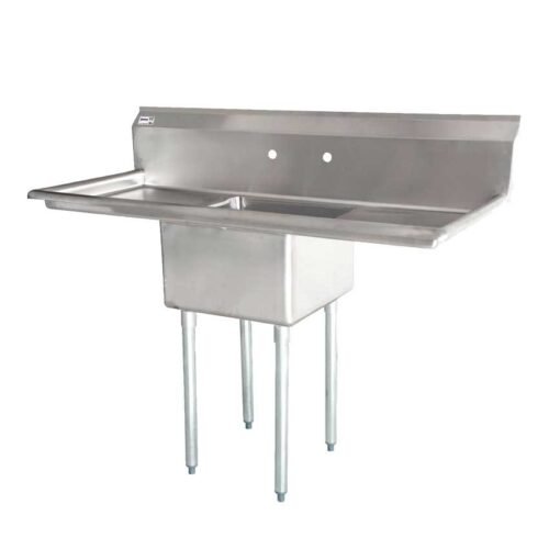 18-Gauge Stainless Steel One Tub Sink with 3.5″ Center Drain and Two Drainboards
