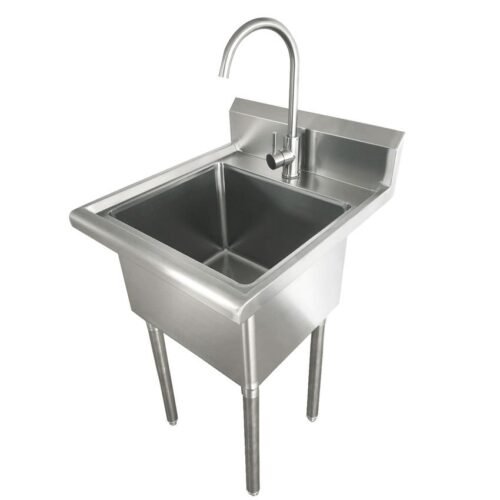 18″ x 16″ x 13″ 18-gauge, 304 stainless steel One Tub Laundry Sink with Faucet and Drain Basket