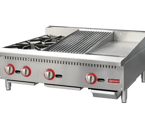 Combiné plaque de cuisson, charbroiler et plaque chauffante au gaz de comptoir de 36 po – 115 000 BTU