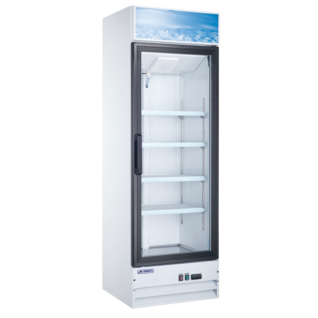 Aurora 26″ White Display Refrigerator with Lightbox, 1 Glass Door, 13 cu.ft. (38