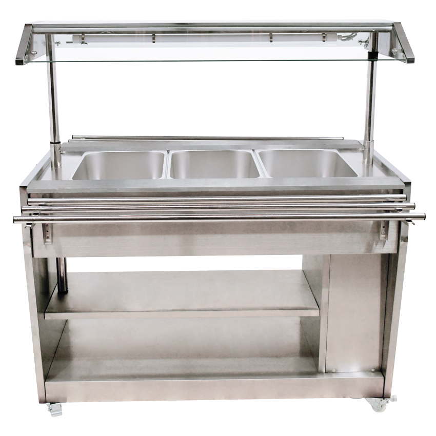 48″ 3 Pan Sealed Well Steam Table with Integrated Lighting Canopy, All-Stainless