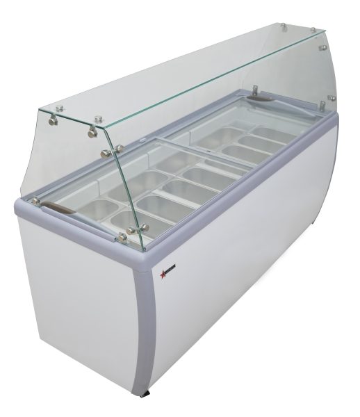 71″ Thirteen Pan Gelato Dipping Cabinet with Flat Sneeze Guard and Pans