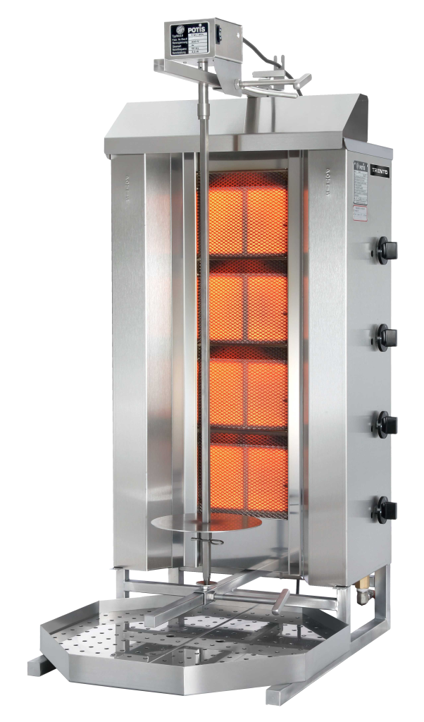 Potis MU GD4 70 kg Natural Gas Doner Kebab Machine / Vertical Broiler with 4 Bur