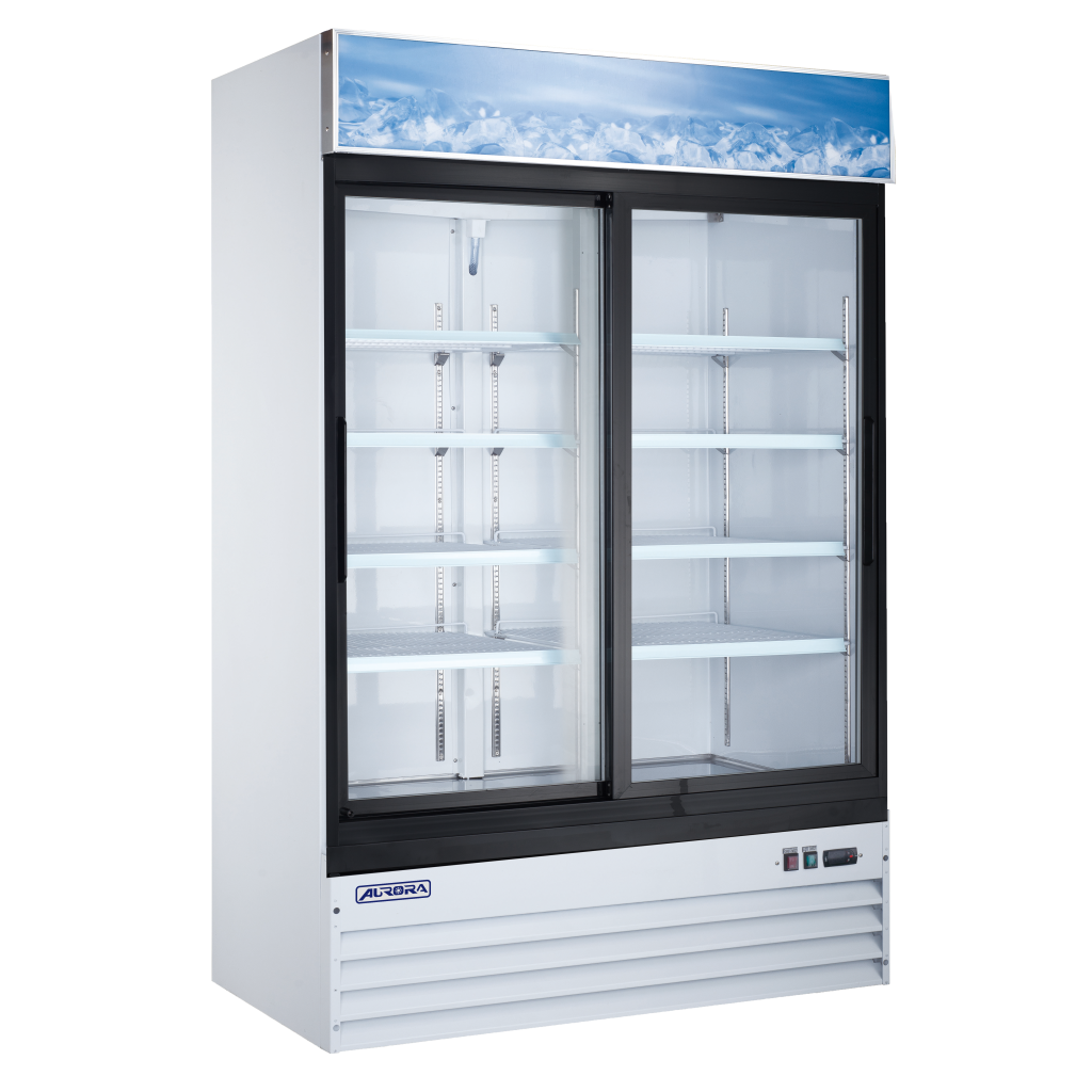 Aurora 54″ White Display Refrigerator, 2 Glass Doors, 45 cu.ft. (1274 L) Capacit