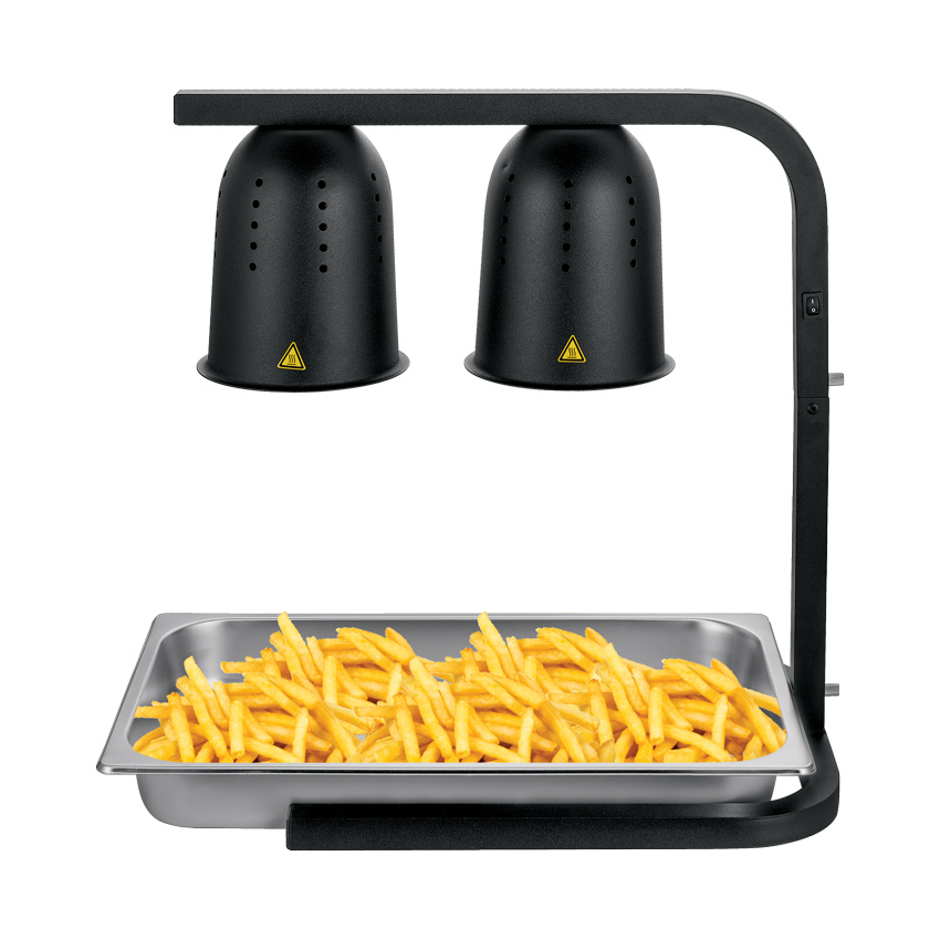 Commercial Food Heat Lamp Portable Electric Food Warmer 2-Bulb Freestanding, Bla