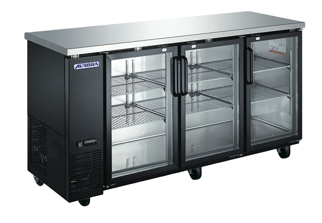 Aurora 73″ Black Back Bar Cooler, 3 Glass Doors,18.5 cu.ft. (525L) Capacity with