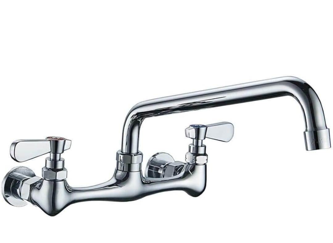 8 Inch Center Wall Mount Kitchen Sink Faucet with 12" swivel Spout