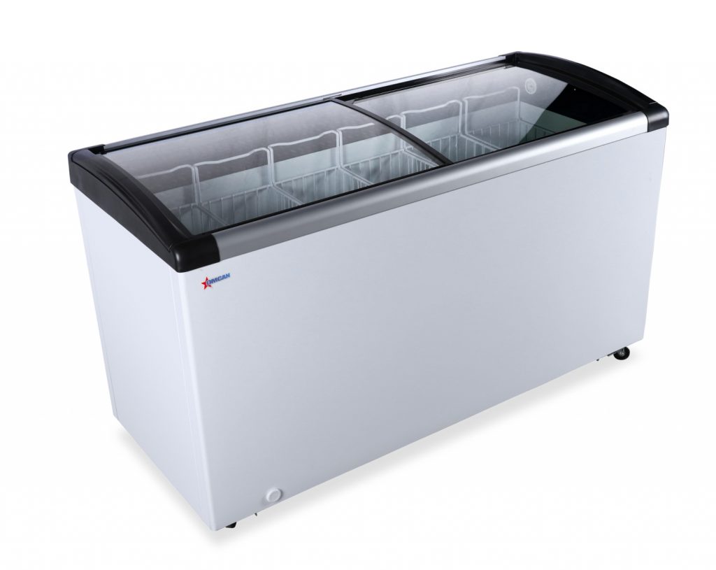 57″ Ice Cream Display Chest Freezer with Curved Glass Top, 9.3 cu.ft. Capacity –