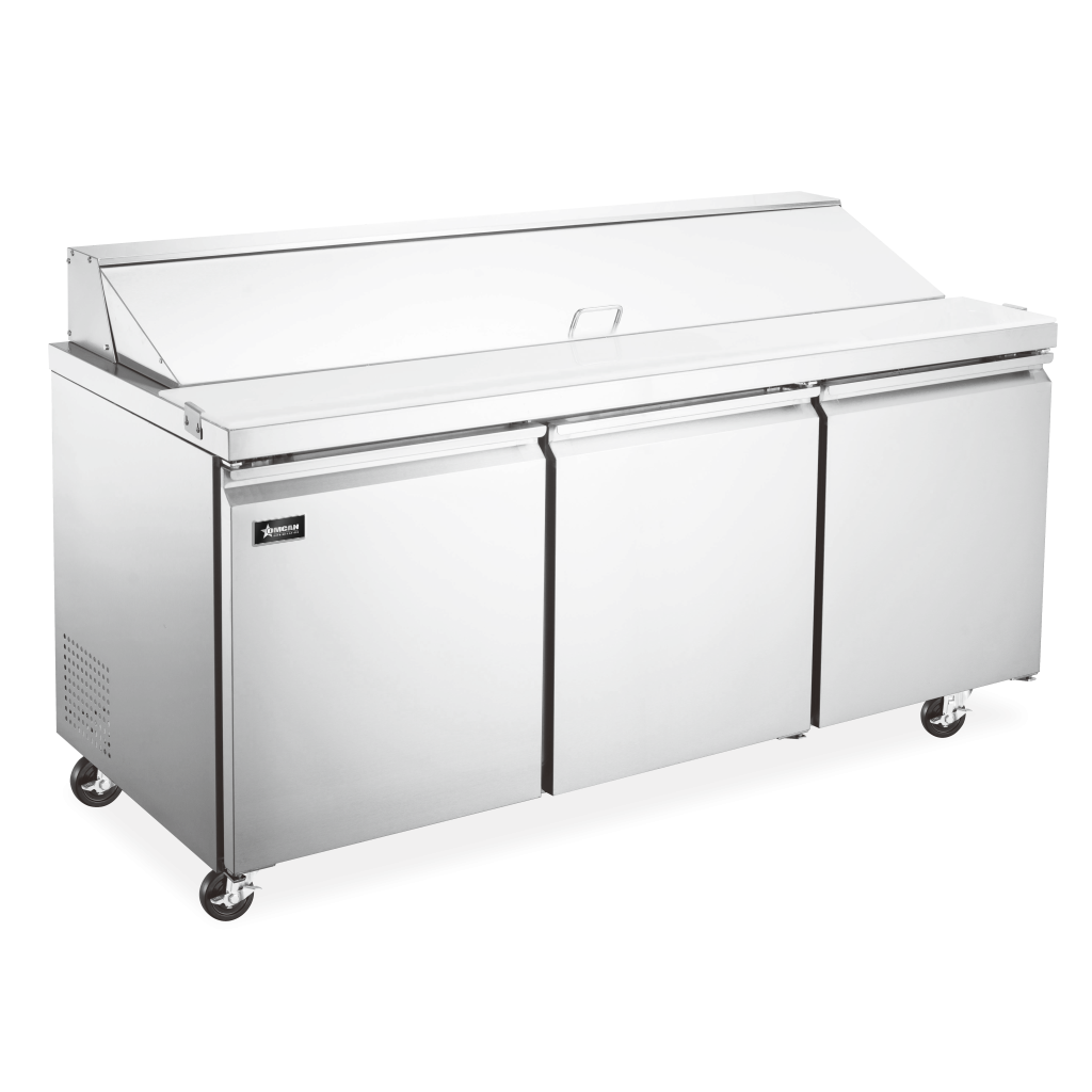 71″ Mega Top Refrigerated Prep Table, 3 Doors, Stainless Steel, 19.5 cu.ft. (552