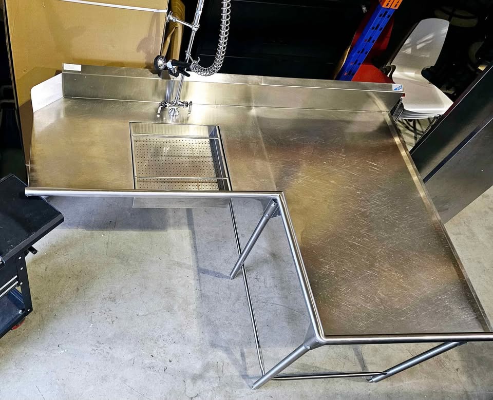 stainless steel dishwasher station with shower faucet