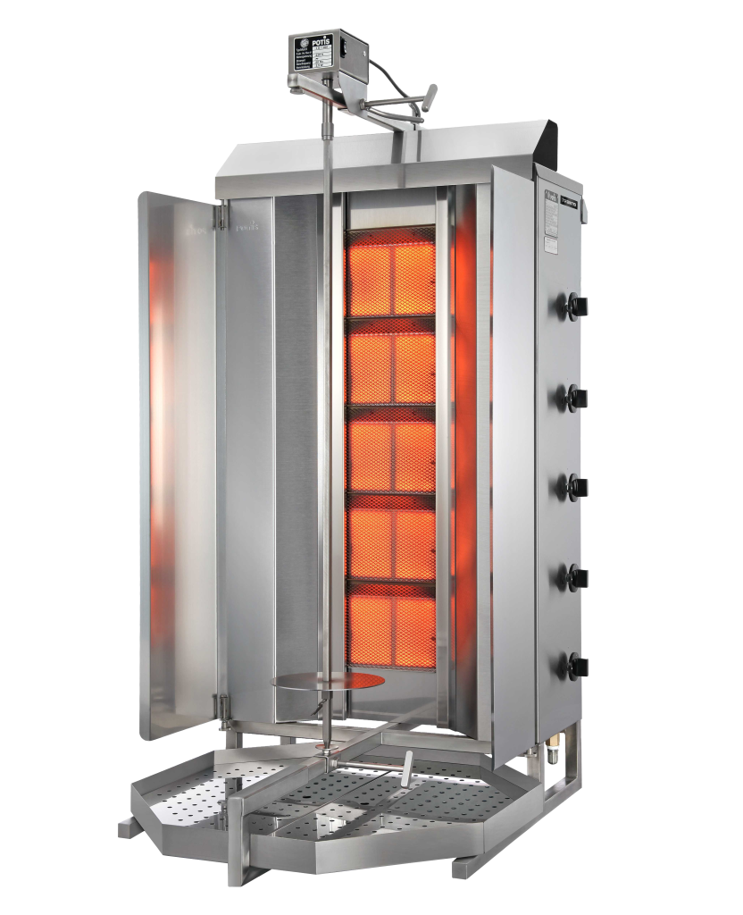Potis MU GD5 120 kg Natural Gas Vertical Broiler / Shawarma Machine with 5 Burne