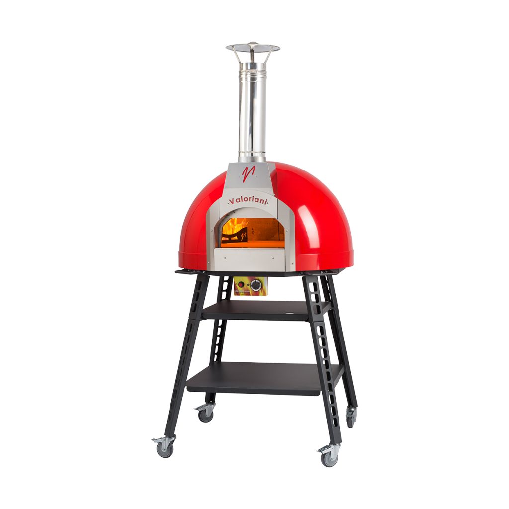 Valoriani Baby 75 Red Metal Dome Gas and Wood Fired Oven with Stand and Casters