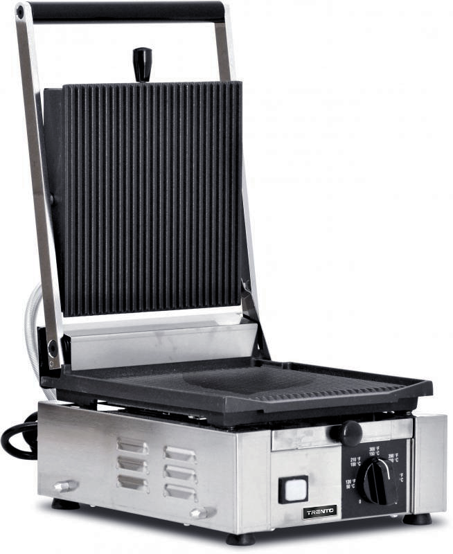 Elite Series 10″ x 9″ Single Panini Grill with Top and Bottom Grooved Grill Surf