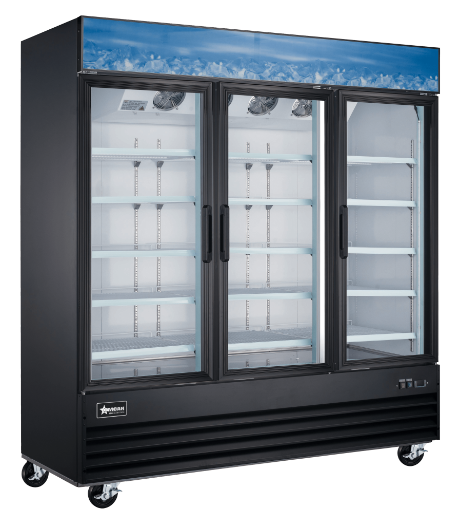 80” Black Display Freezer, 3-Glass Door, 52.3cu.ft. (1650L) Capacity – 110V, 1,6